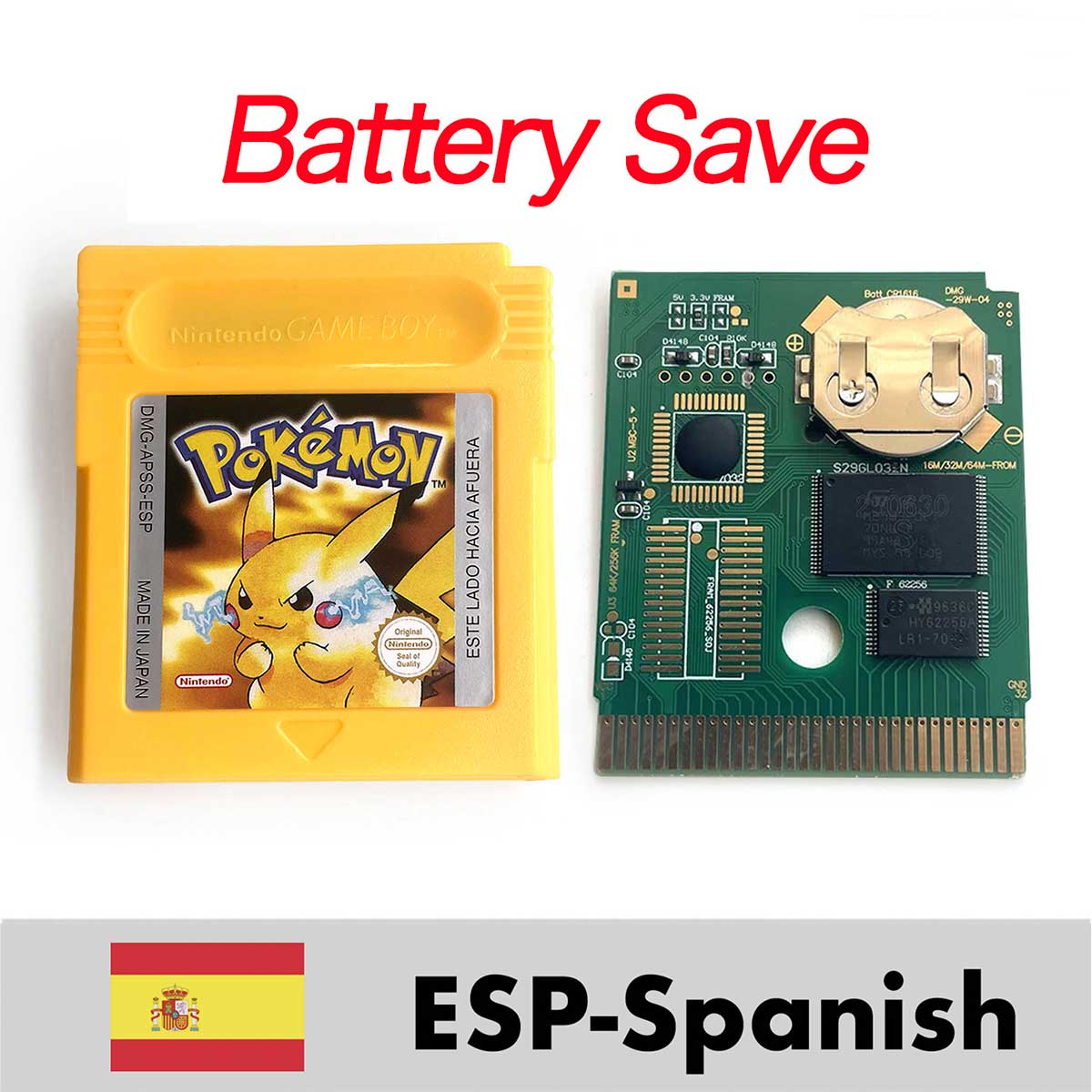 USA ITA NOE FRA ESP EUR version battery save cart pokemon yellow red crystal gold silver blue 16 bit Game Cartridge for GBC