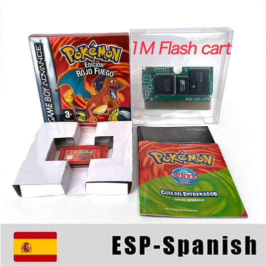 ESP Spanish IC save 1 M flash cart pokemon firered version sealed manual box with tray Nintendo game cartridge for gba