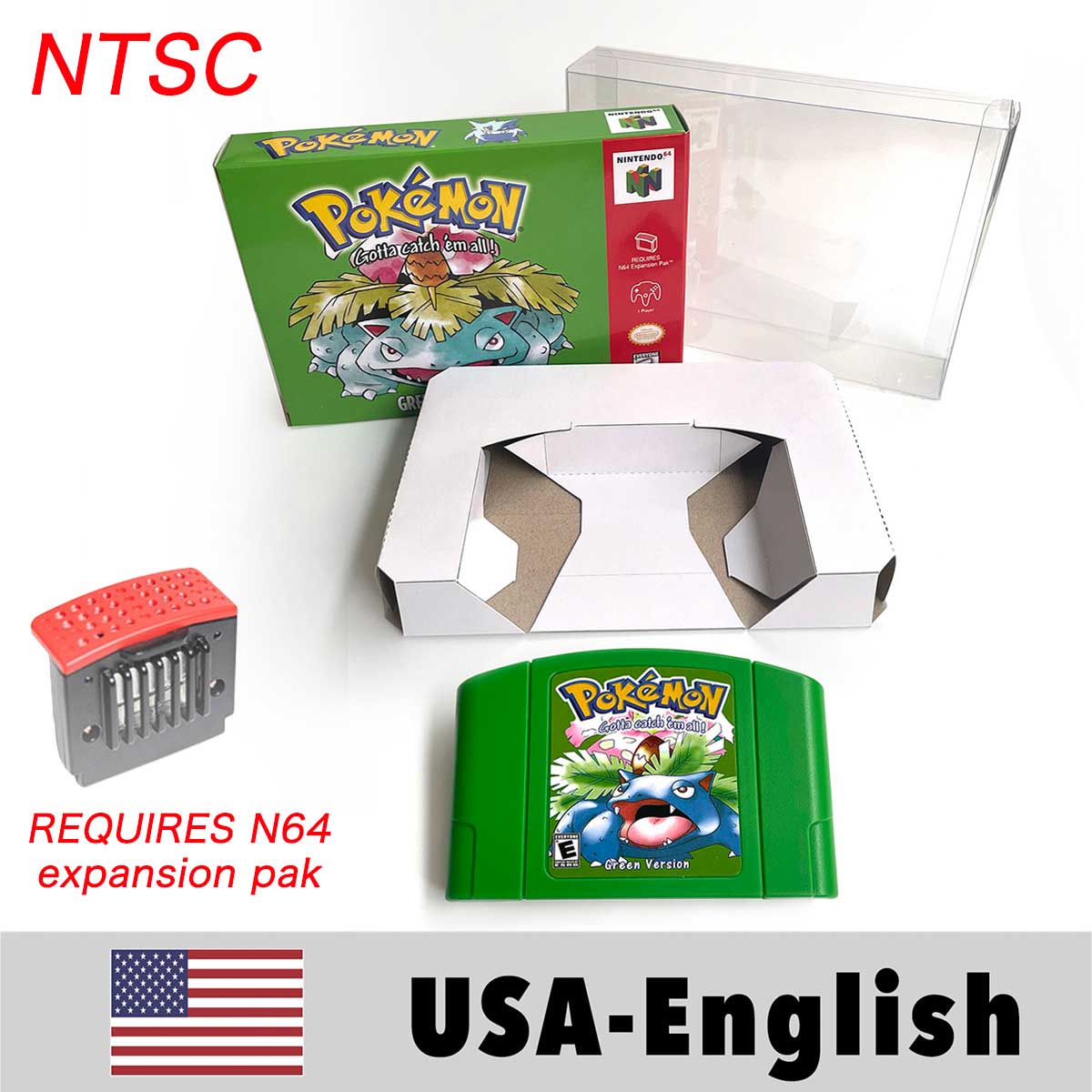 USA NTSC Pokemon Blue Crystal Red Silver Yellow Gold Green Game Cartridge 64 Bit Game Consoles with Retail Box for N64