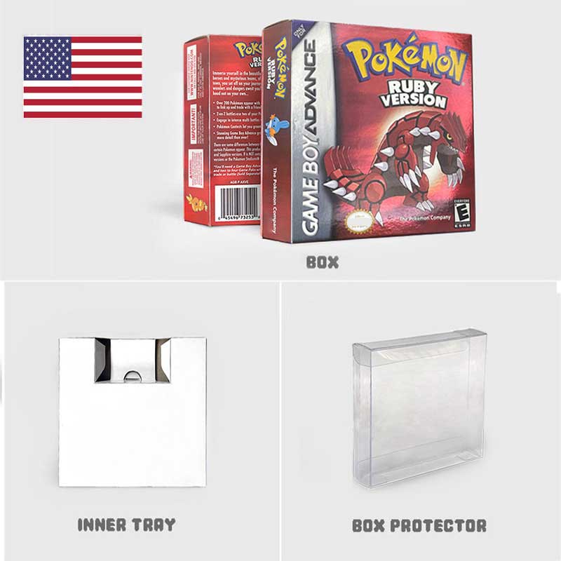 USA FRA NOE ESP ITA EUR Pokemon Emerald Sapphire Leafgreen Ruby Firered Metallic FoilFinish Box Trey Manual label for GBA
