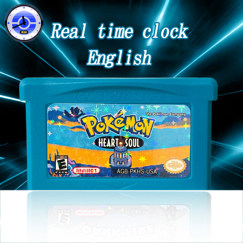 USA English Pokemon Heart Soul / Soul Gold RTC Flash Cart Game Cartridge Video Rom Hack for gba