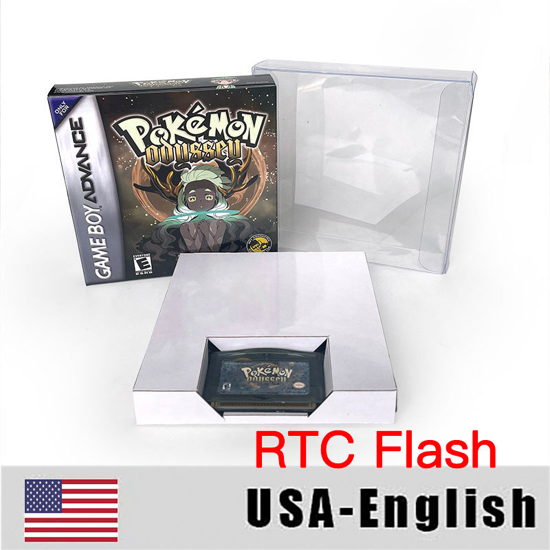 USA ESP RTC/1M Flash cart pokemon GLAZED Emerald Legacy firered rocket Unbound Odyssey lazarus Cartridge BOX Card Rom Hack for gba