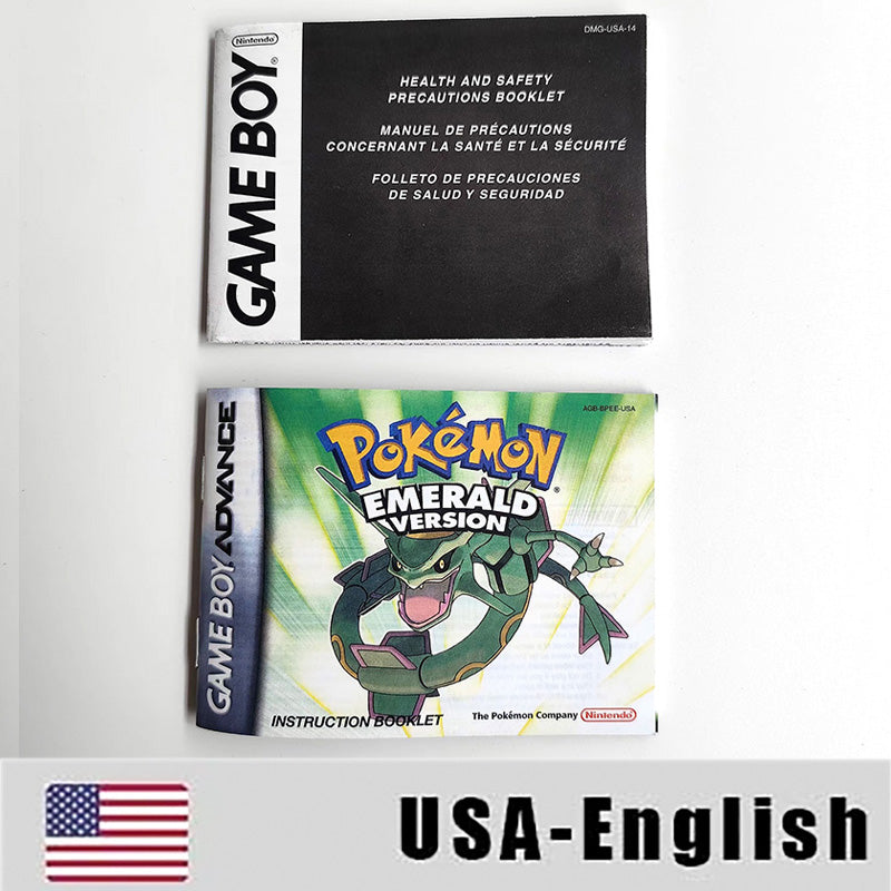 USA FRA NOE FRA ESP Pokemon Leaf Green Fire Red Ruby Emerald Sapphire Game Cartridge manual for Gba