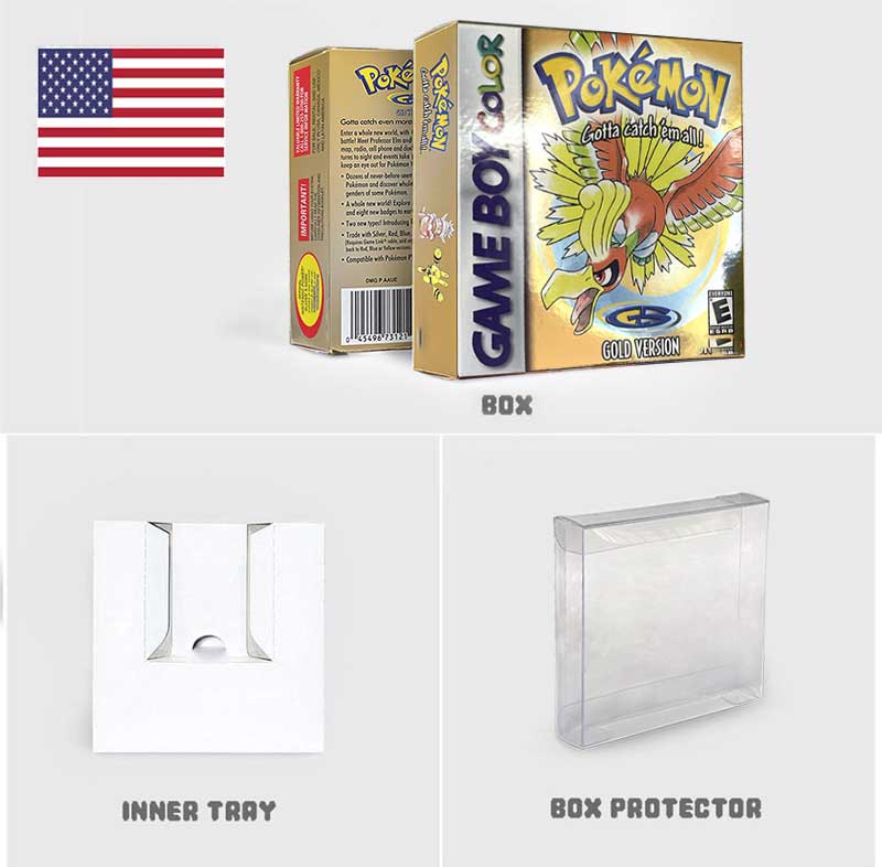 USA FRA NOE ESP ITA EUR Pokemon crystal gold silver red blue yellow Metallic FoilFinish Box Trey Manual label for GBC