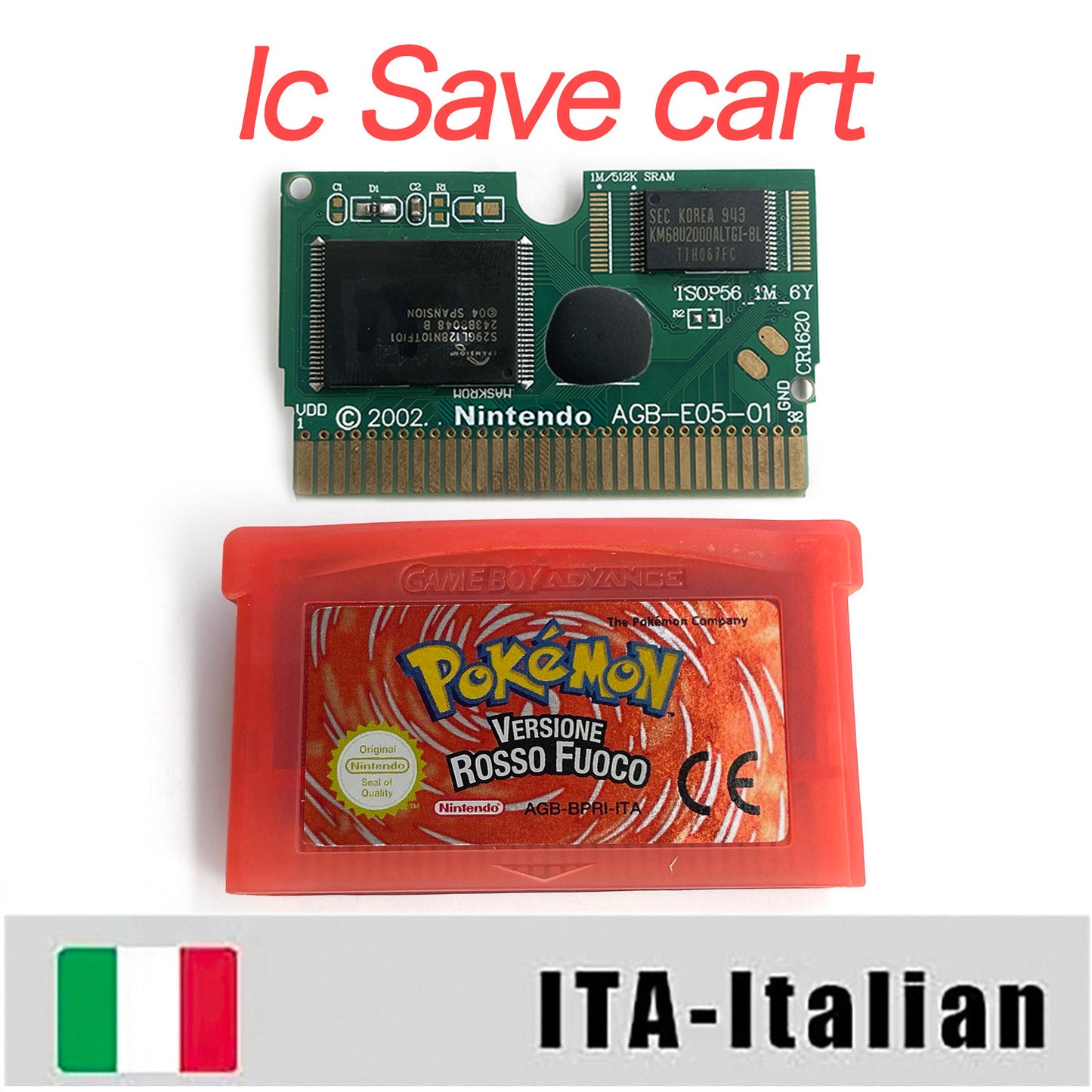 ITA Italian IC save 1 M flash cart pokemon fuoco version box with tray Nintendo game cartridge for gba game boy advance