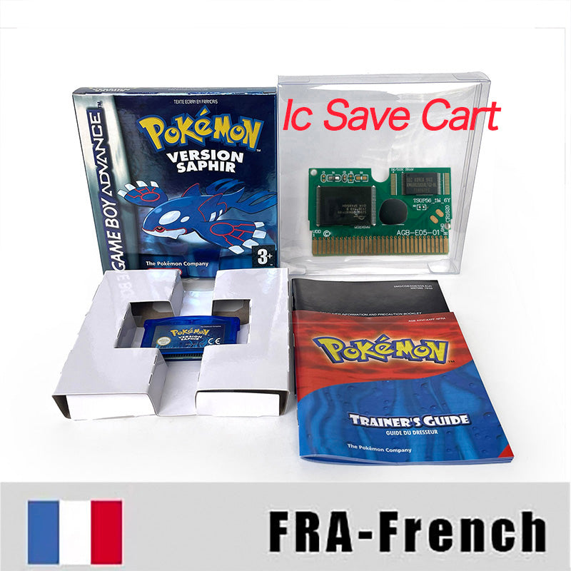 FRA French IC save rtc flash cart Real Time Clock pokemon Saphir version sealed manual box with tray Nintendo game cartridge for gba  game boy advance