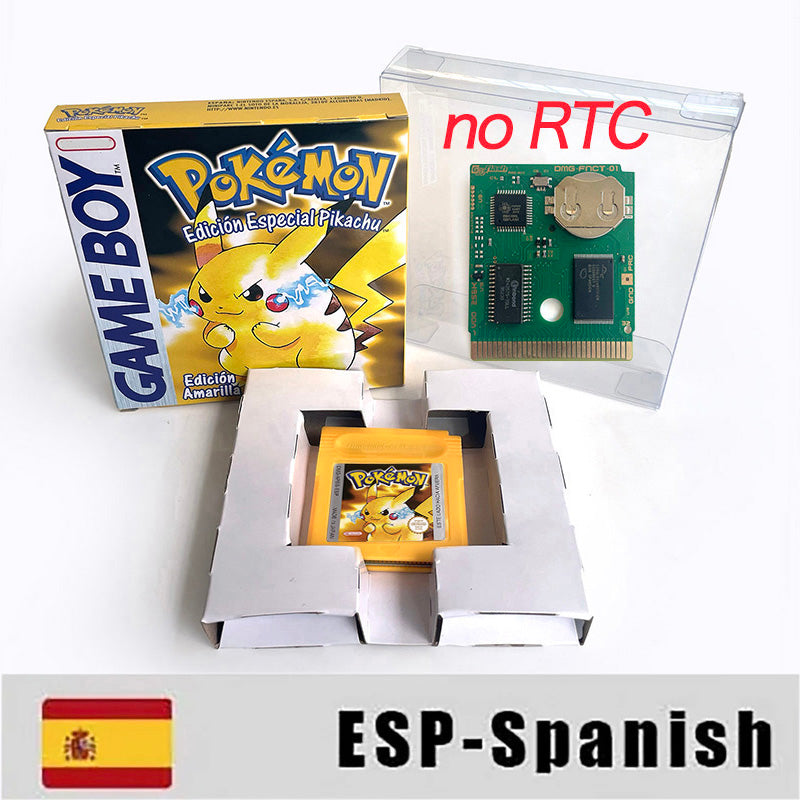 ITA ESP EUR FRA NOE USA Pokemon series RTC Flash silver crystal gold NO RTC flash yellow red blue 16 bit box tray Game Cartridge for GBC Multi-language