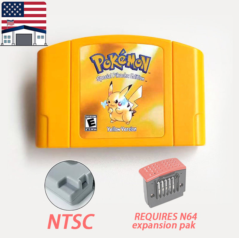 （Shipped from the United States) USA NTSC Pokemon blue/crystal /red silver /yellow /gold /green Game Cartridge 64 Bit Game Consoles for N64