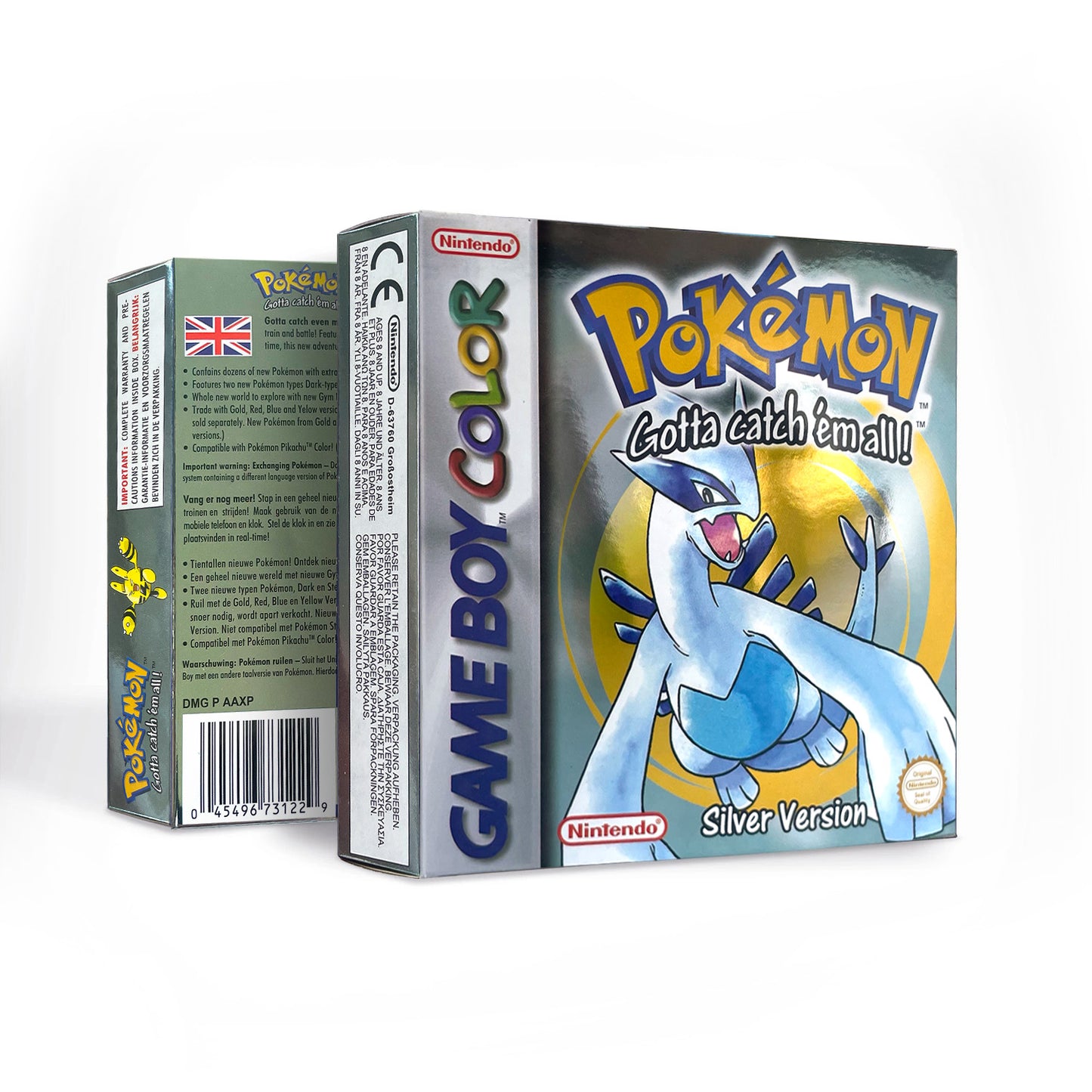 GBC game EUR english pokemon silver version RTC Flash cart Battery save Nintendo cartridge tray box game boy color