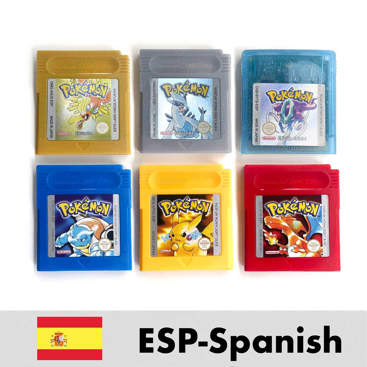 USA ITA NOE FRA ESP EUR Version Battery Save Cart Pokemon Yellow Red Crystal Gold Silver Blue Green 16 Bit Game Cartridge for GBC