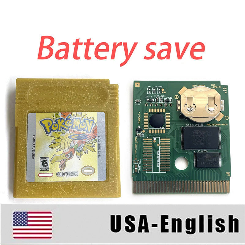 USA english IC save pokemon gold version RTC Flash cart Battery save gold Manual cartridge with tray box for gbc game boy color
