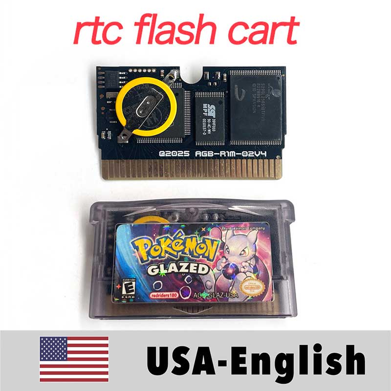 Pokemon Glazed v8.6.3 ( RTC Flash cart ) Cartridge for GBA