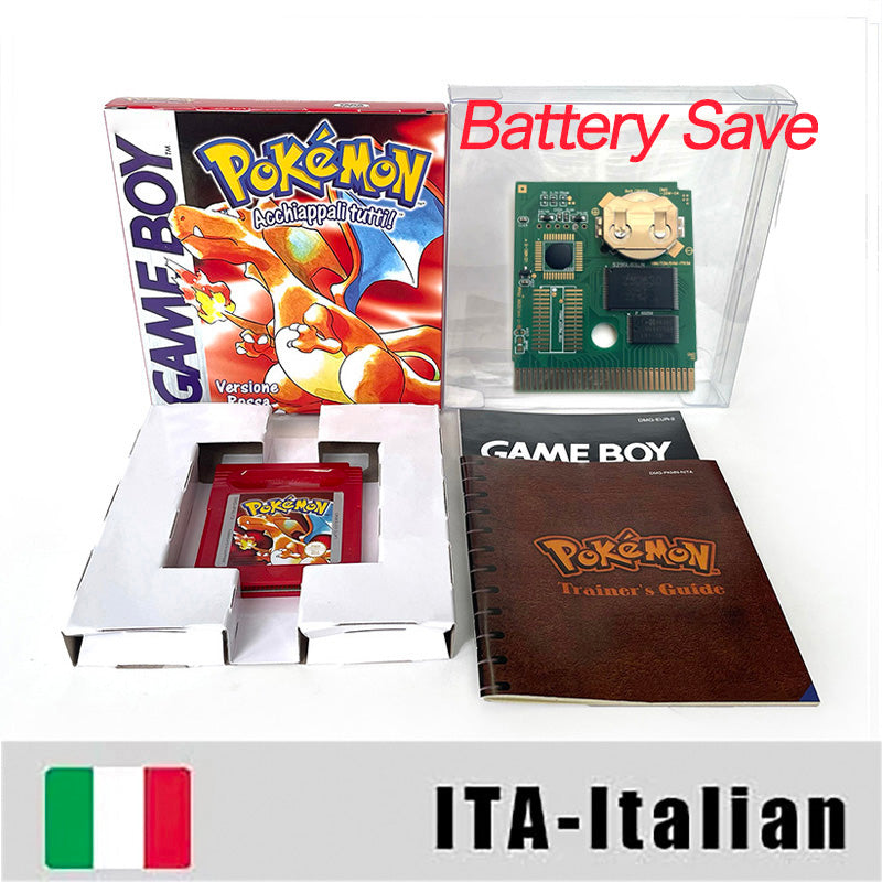 gbc game ITA Italian pokemon red version Battery save no RTC Flash pokemon rosso cartridge with tray box manual gbc game boy color