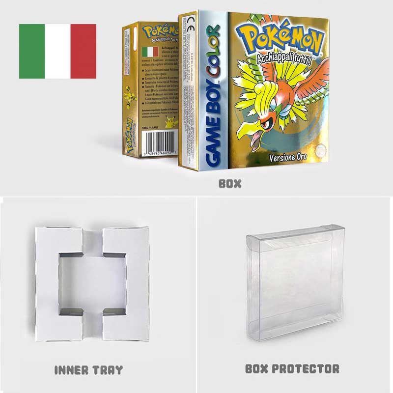 USA FRA NOE ESP ITA EUR Pokemon crystal gold silver red blue yellow Metallic FoilFinish Box Trey Manual label for GBC