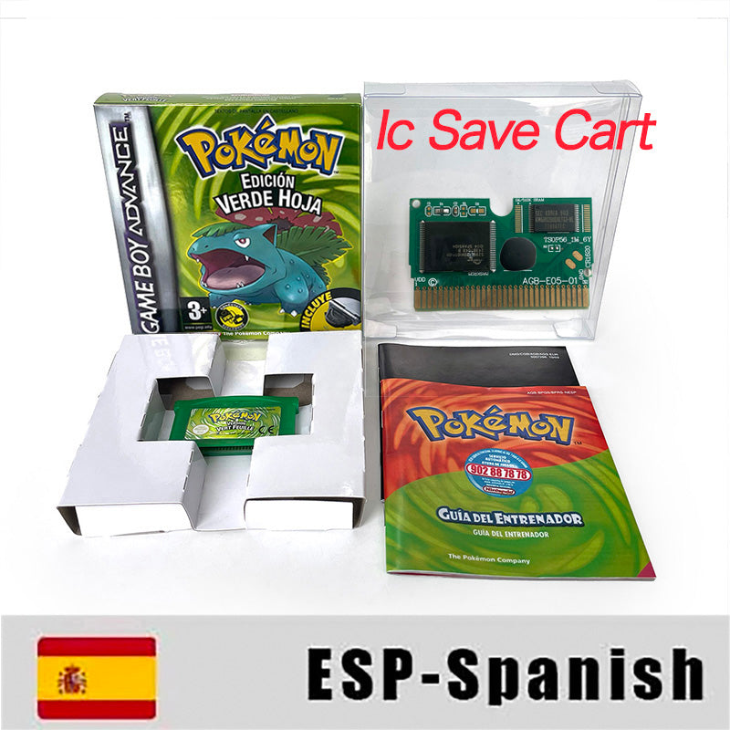 USA FRA NOE FRA version GBA game IC SAVE CART pokemon LeafGreen Firered sealed box tray Game Cartridge manual for gba