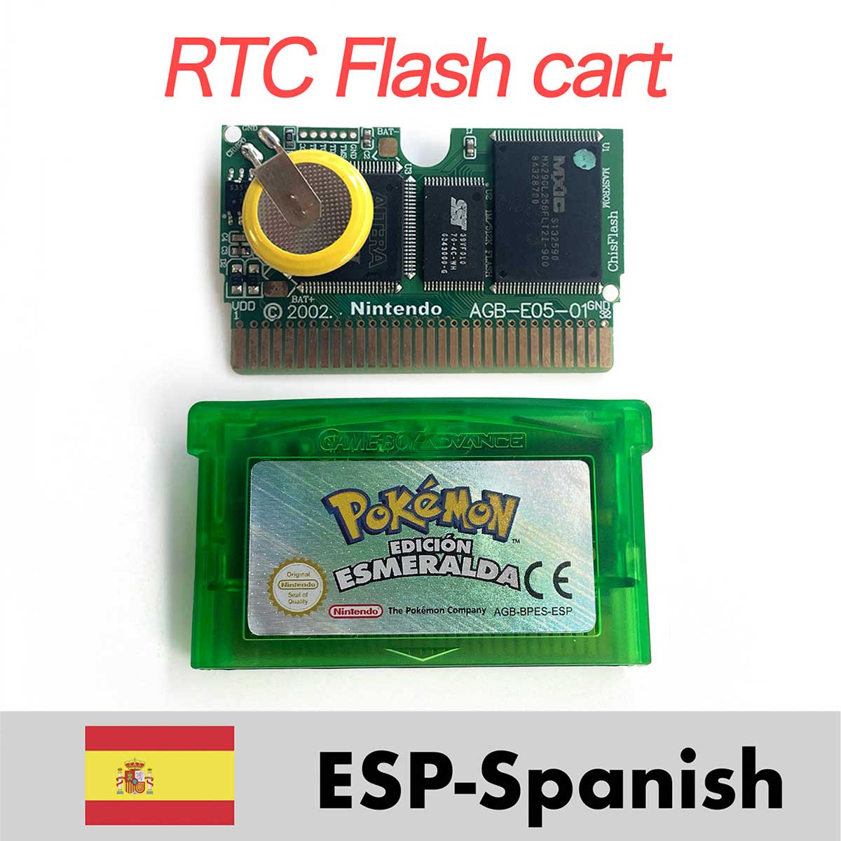 USA ESP NOE FRA EUR ITA 1M/RTC Flash cart Pokemon Emerald,firered,ruby,sapphire,leafgreen Game Cartridge for GBA multiple languages