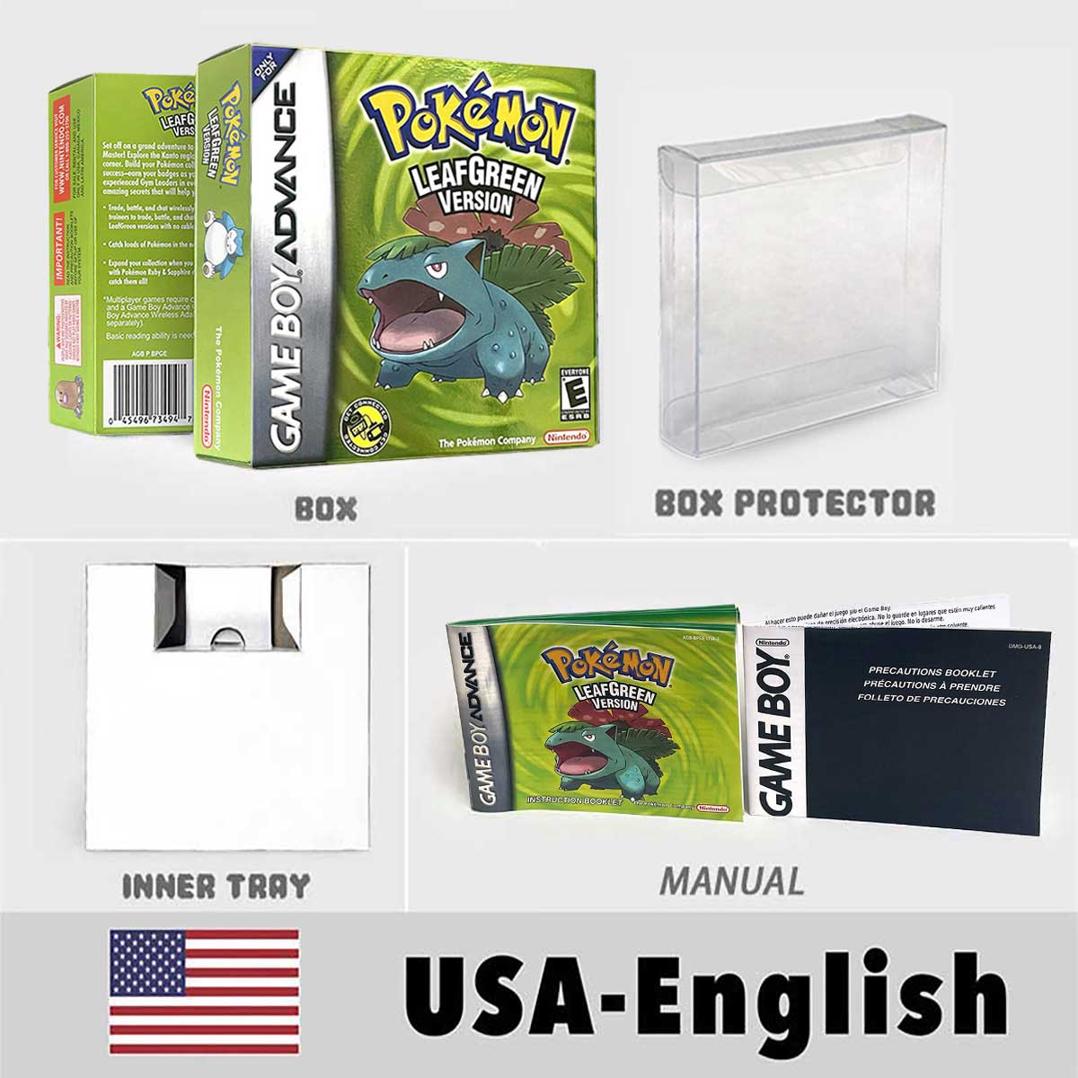 USA FRA NOE FRA Pokemon Emerald Ruby Firered Sapphire LeafGreen Box Tray Manual for Gba