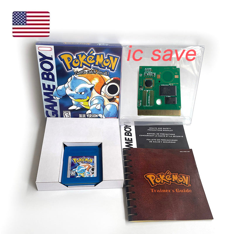 gbc game pokemon  Battery save  blue version no RTC Flash cartIC save Manual cartridge with tray box for gbc game boy color