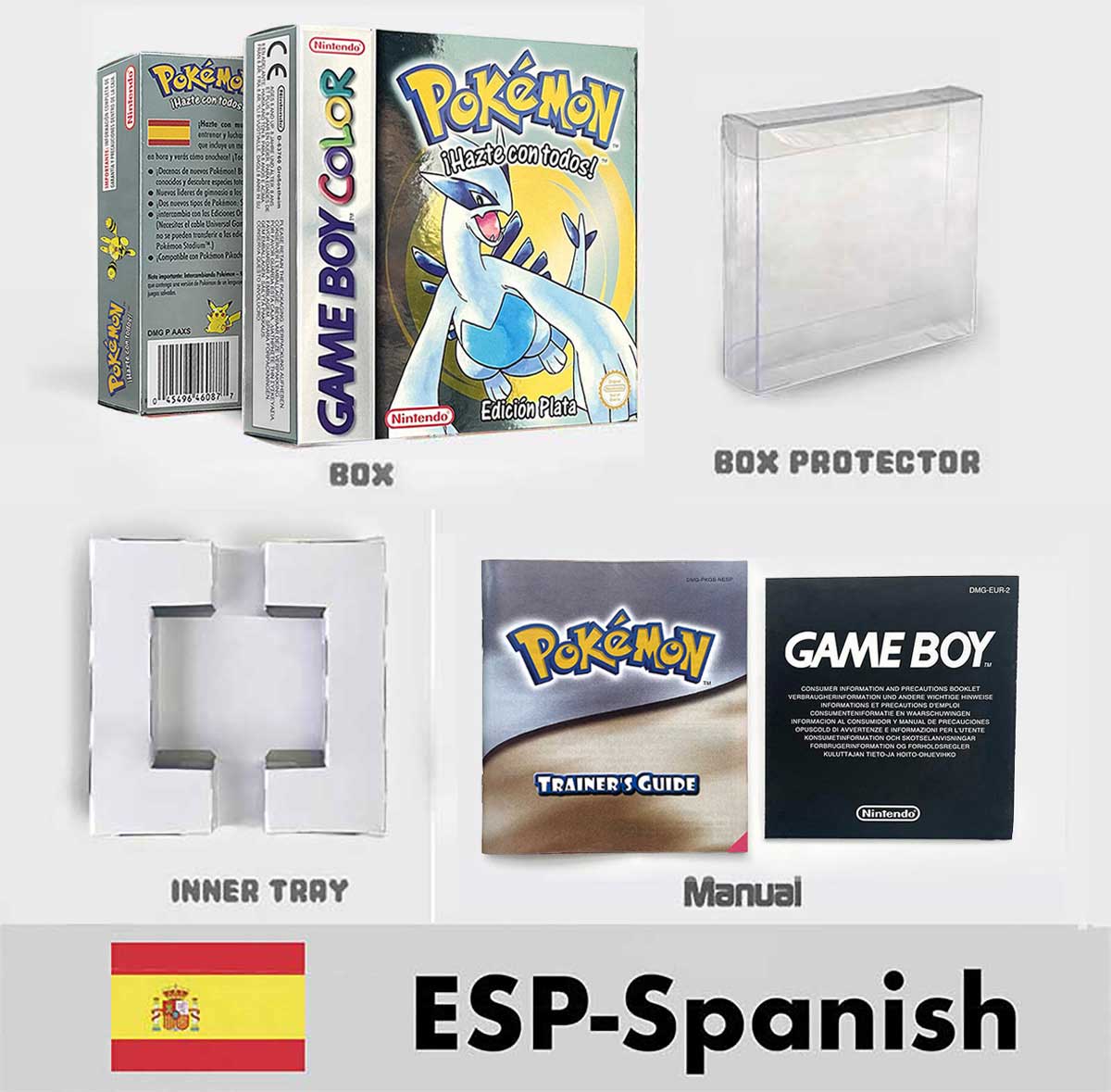 USA FRA NOE ESP ITA Pokemon Yellow Blue Red Crystal Silver Gold Green box and manual for GBC