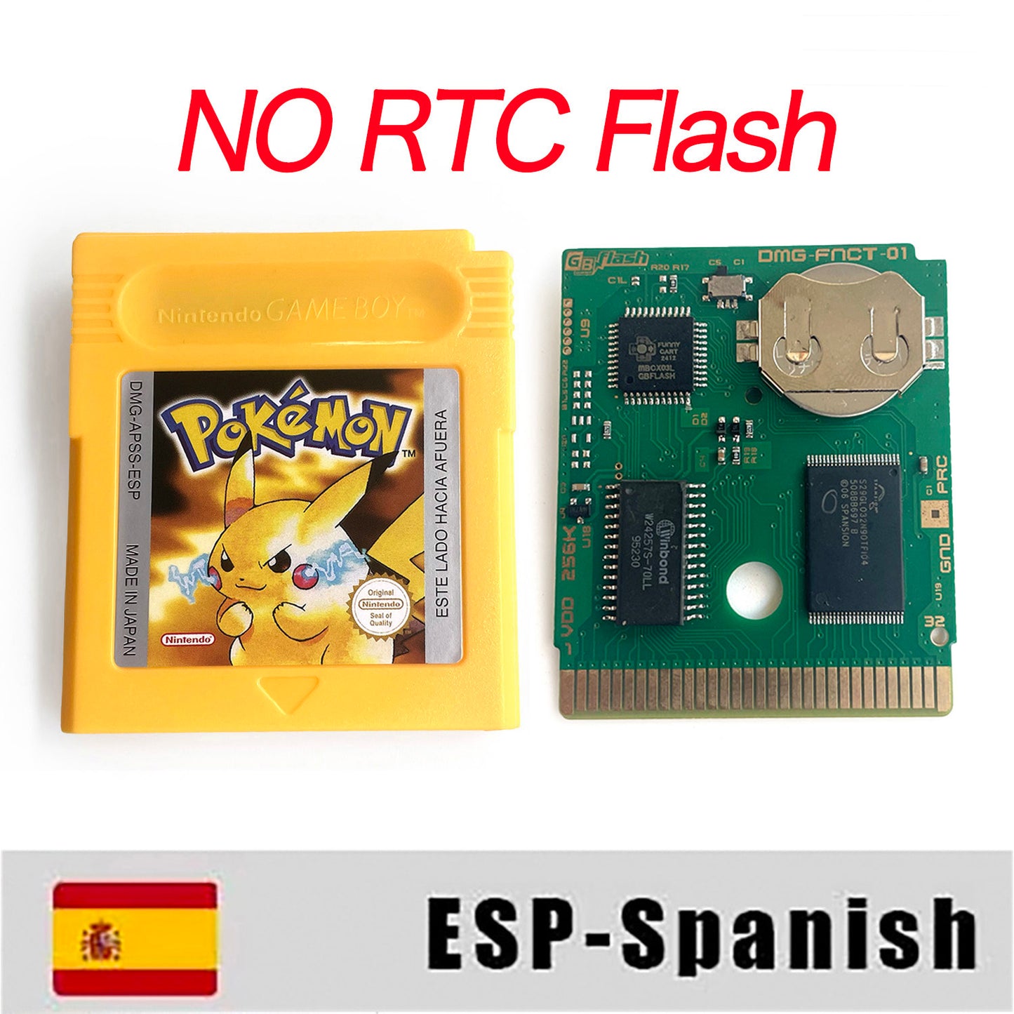 GBC game ESP Spanish pokemon yellow version Nintendo Battery save NO RTC flash pokemon amarillo cartridge tray box gbc game boy color