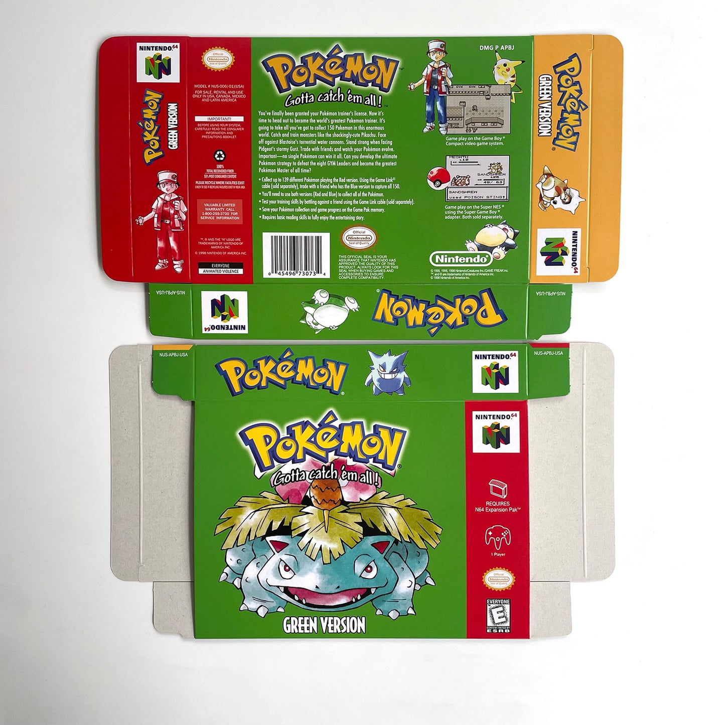 pokemon green version game cartridge with tray box for N64 Nintendo 64