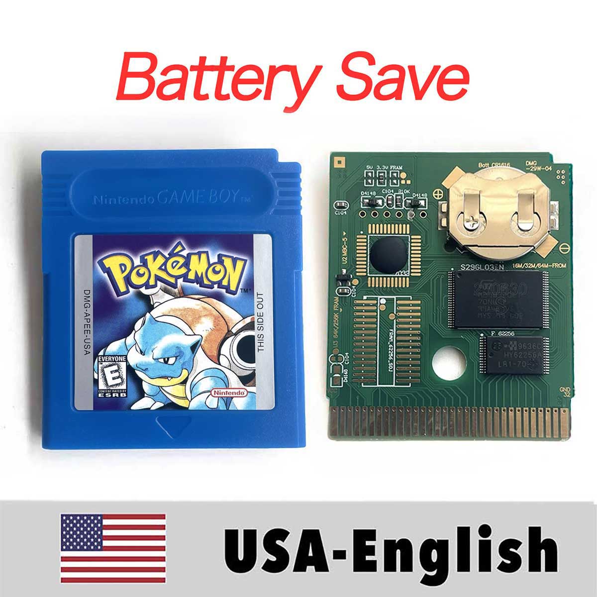 USA ITA NOE FRA ESP EUR version battery save cart pokemon yellow red crystal gold silver blue 16 bit Game Cartridge for GBC