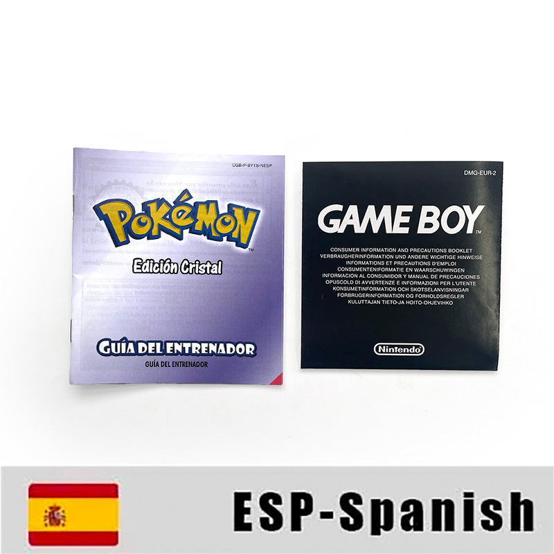 GBC game ESP Spanish pokemon crystal version RTC Flash cart Battery save Nintendo pokemon cristal cartridge tray box game boy color