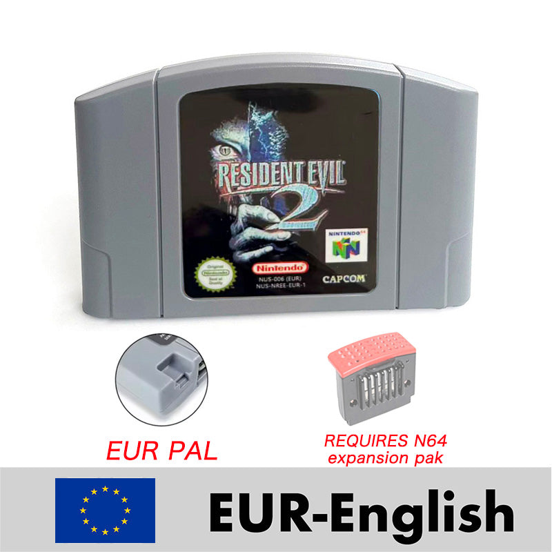 EUR PLA version English Resident Evil 2 game cartridge with tray box for N64 Nintendo 64