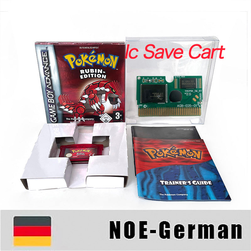 NOE German IC save rtc flash cart Real Time Clock pokemon ruby sealed manual box with tray Nintendo game cartridge for gba