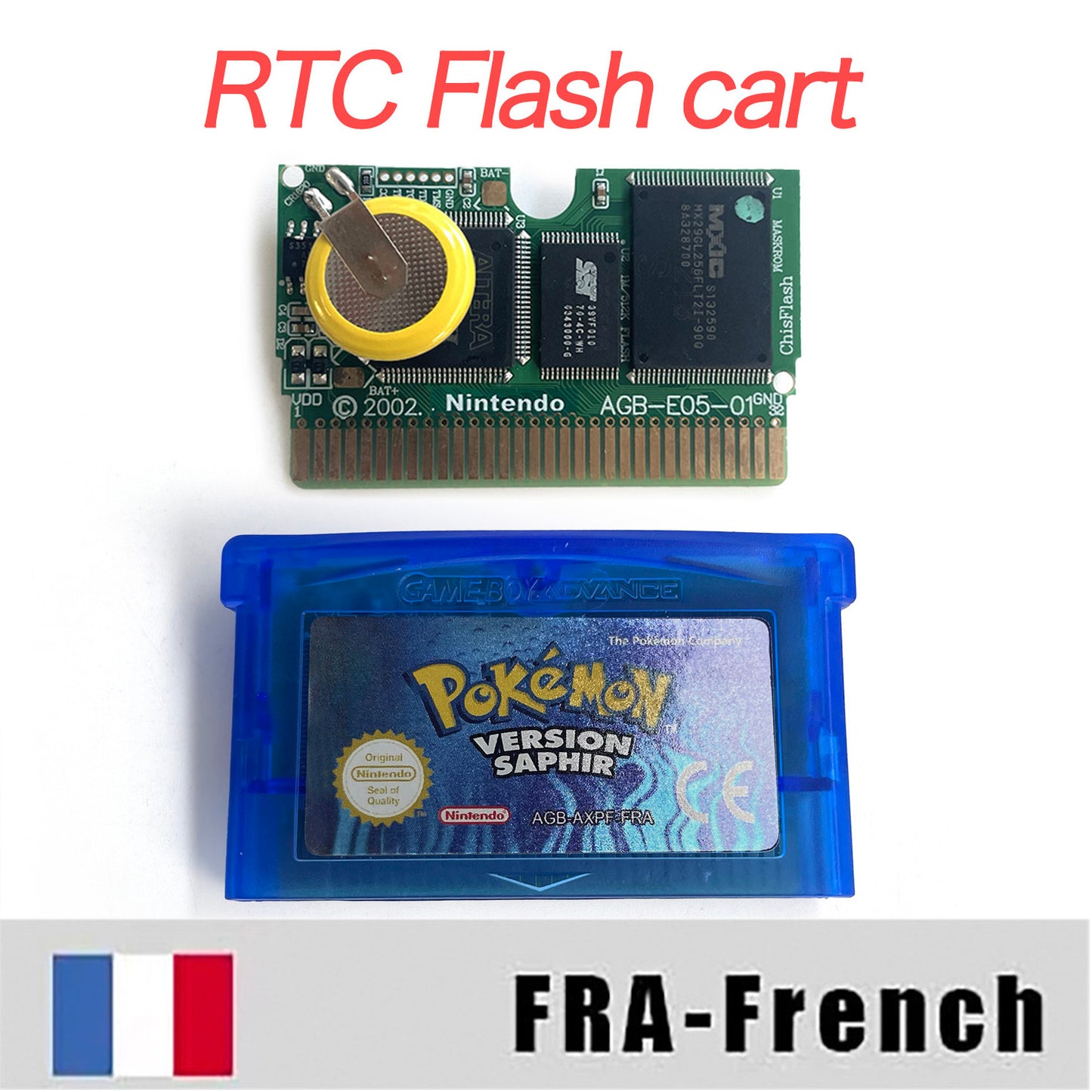 FRA French IC save rtc flash cart Real Time Clock pokemon Saphir version box with tray Nintendo game cartridge for gba  game boy advance