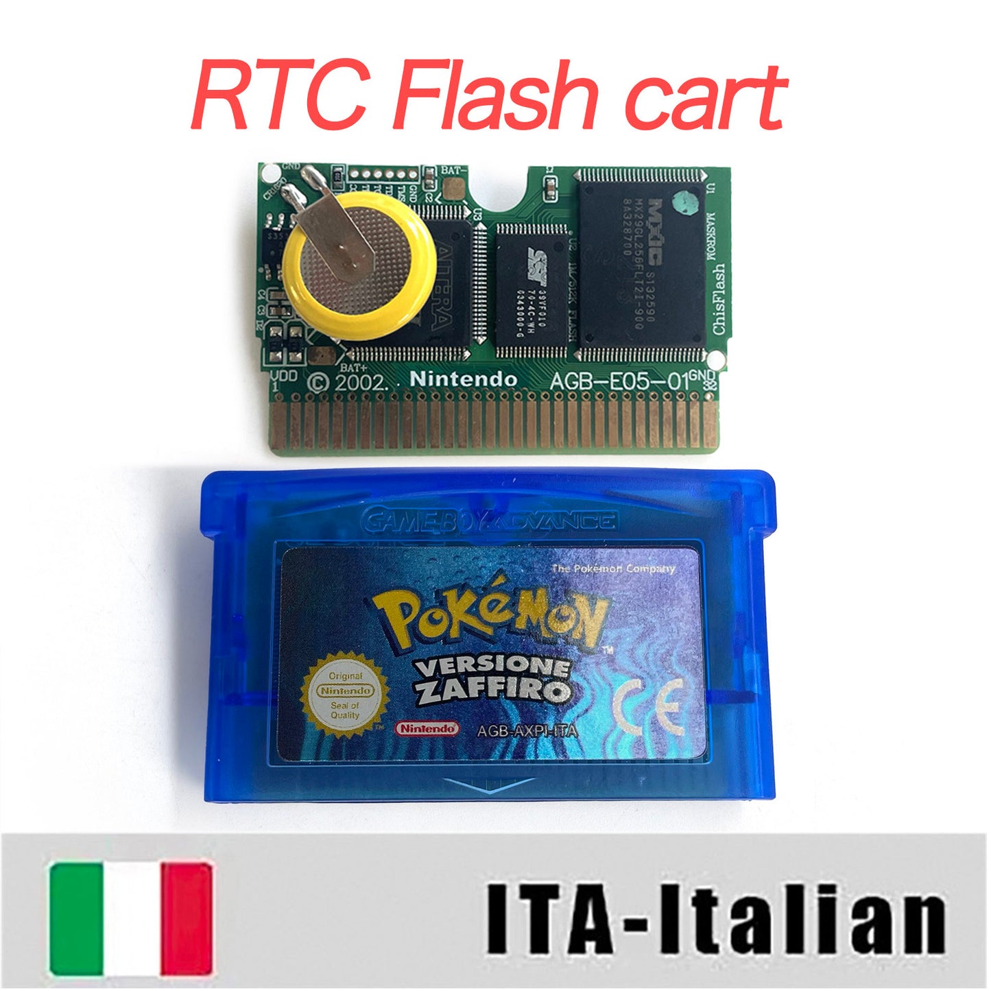 ITA Italian IC save rtc flash cart Real Time Clock pokemon zaffiro version box with tray Nintendo game cartridge for gba game boy advance