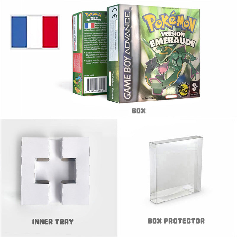 USA NOE FRA EUR ESP ITA Pokemon Emerald Ruby Leafgreen Sapphire Firered Nintendo Metallic Holographic BOX for GBA multiple languages