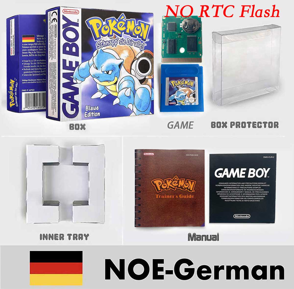 USA ITA NOE FRA ESP pokemon RTC Gold silver crystal NO RTC yellow red blue sealed 16 bit box tray manual Game Cartridge for GBC