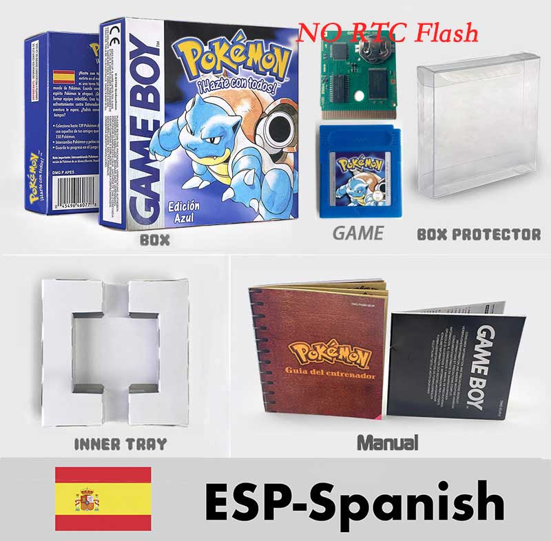 USA ITA NOE FRA ESP pokemon RTC Gold silver crystal NO RTC blue yellow red sealed 16 bit box tray manual Game Cartridge for GBC