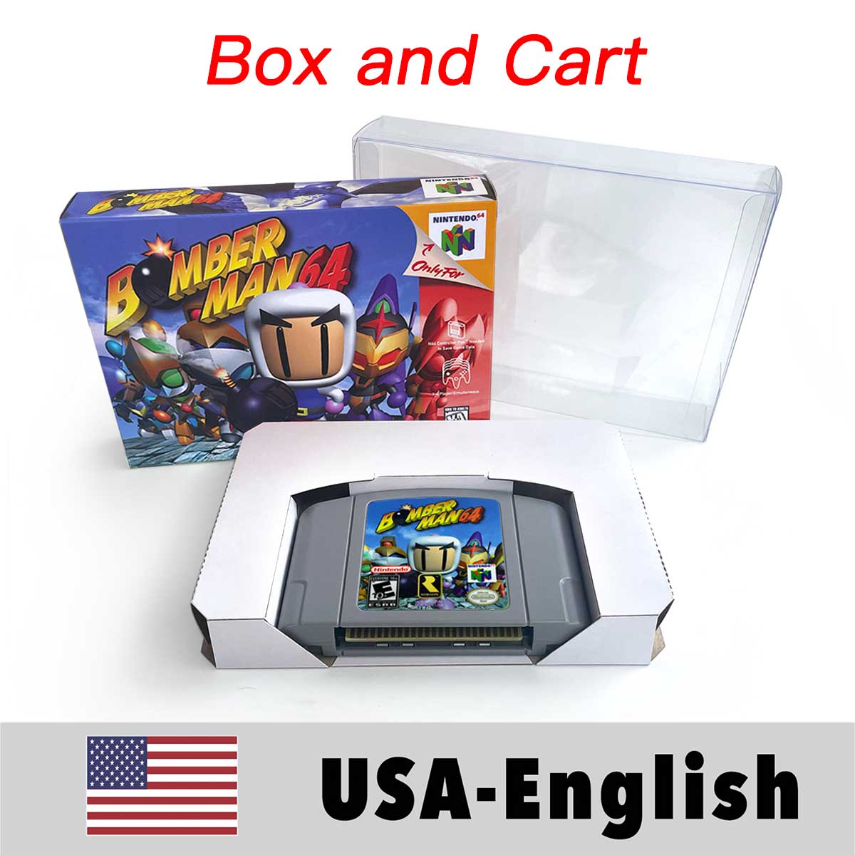USA NTSC Bomber man 64 game cartridge with tray box for N64 Nintendo 64