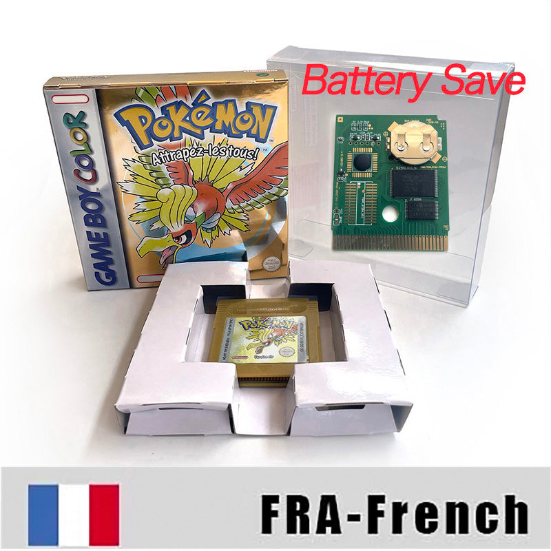 Battery Save pokemon yellow blue red crystal silver gold green USA EUR FRA ESP NOE ITA Game Cartridge with box for GBC