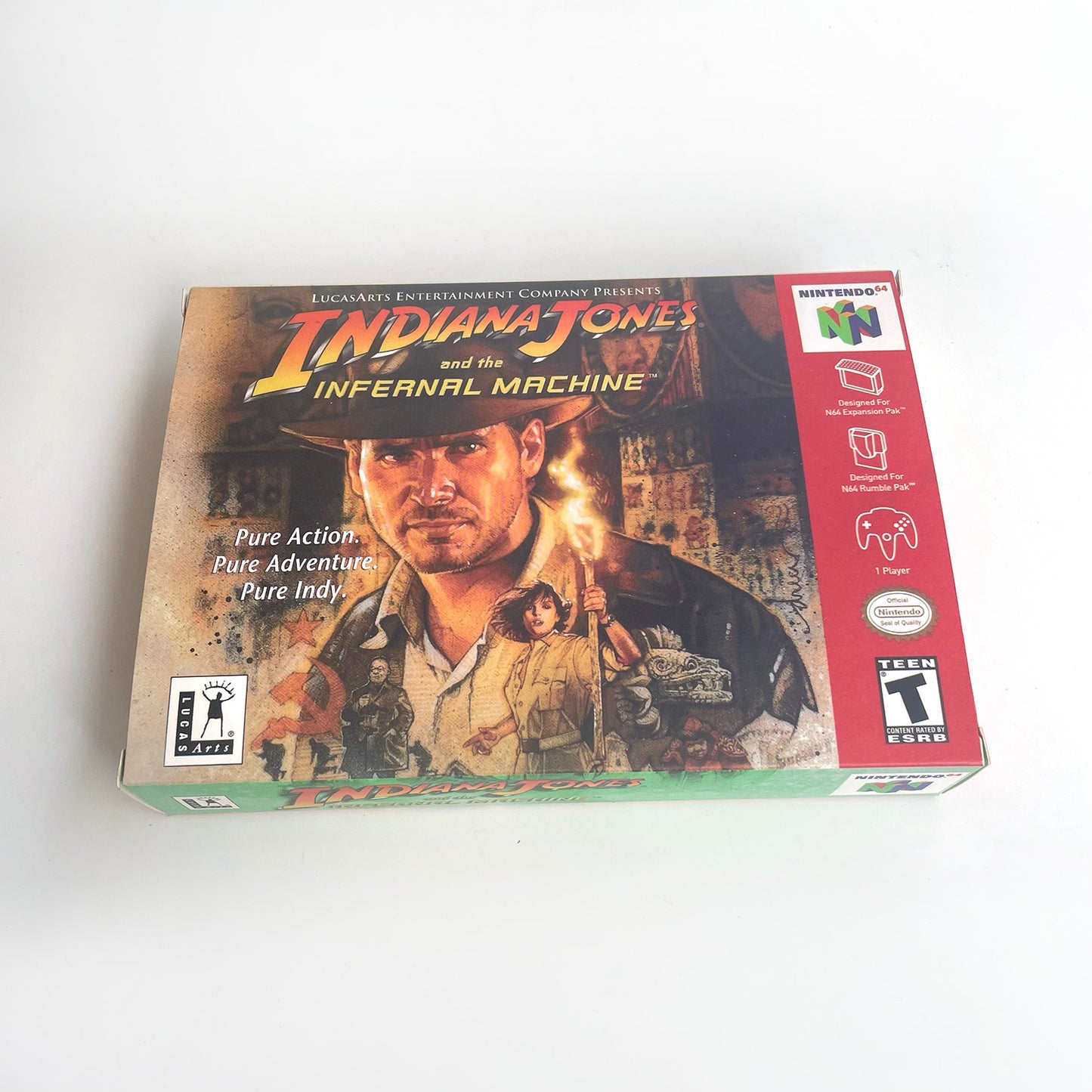 EUR PLA version English Indiana Jones and the Infernal Machine game cartridge with tray box for N64 Nintendo 64