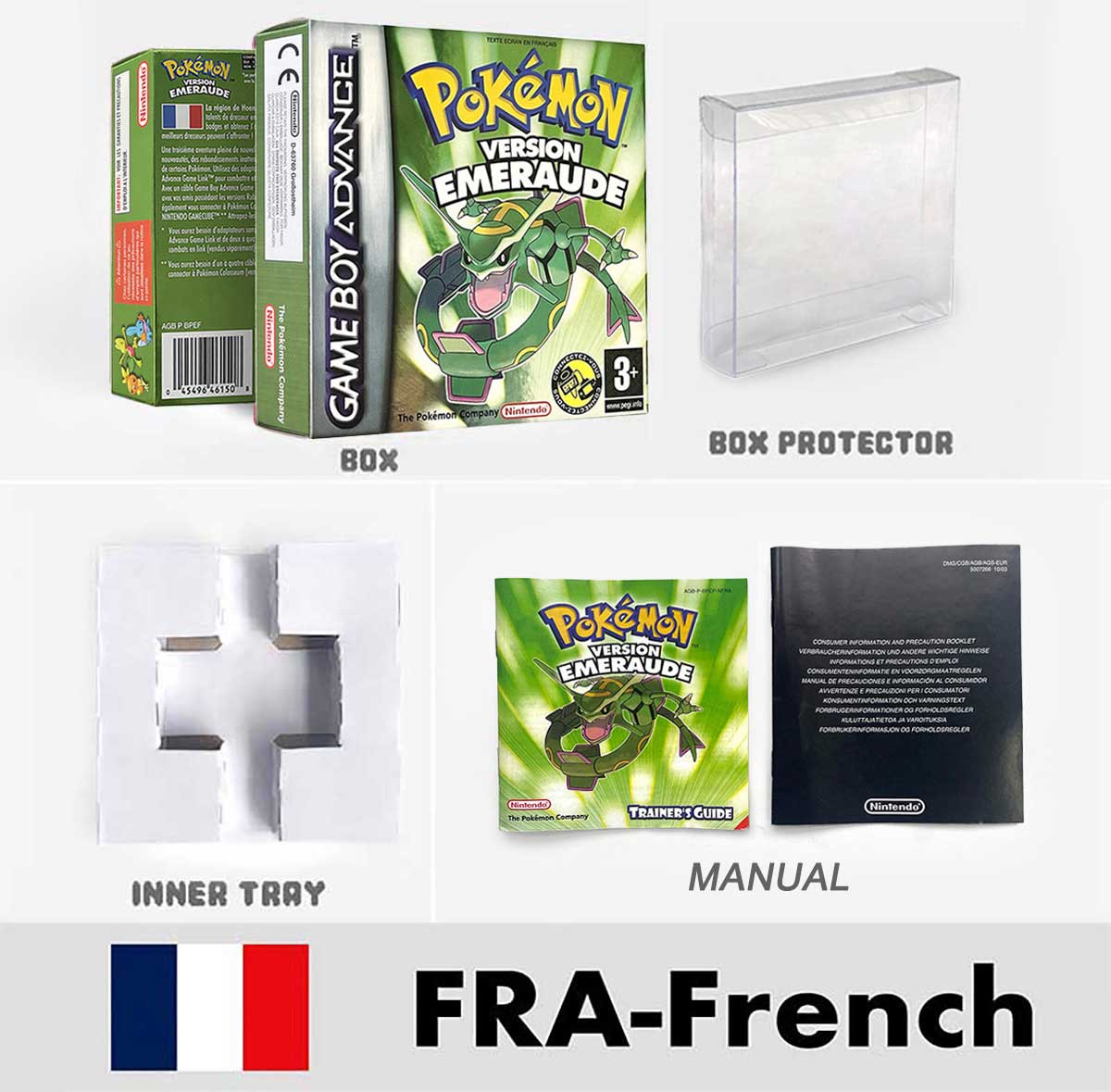 USA FRA NOE FRA Pokemon Emerald Ruby Firered Sapphire LeafGreen Box Tray Manual for Gba