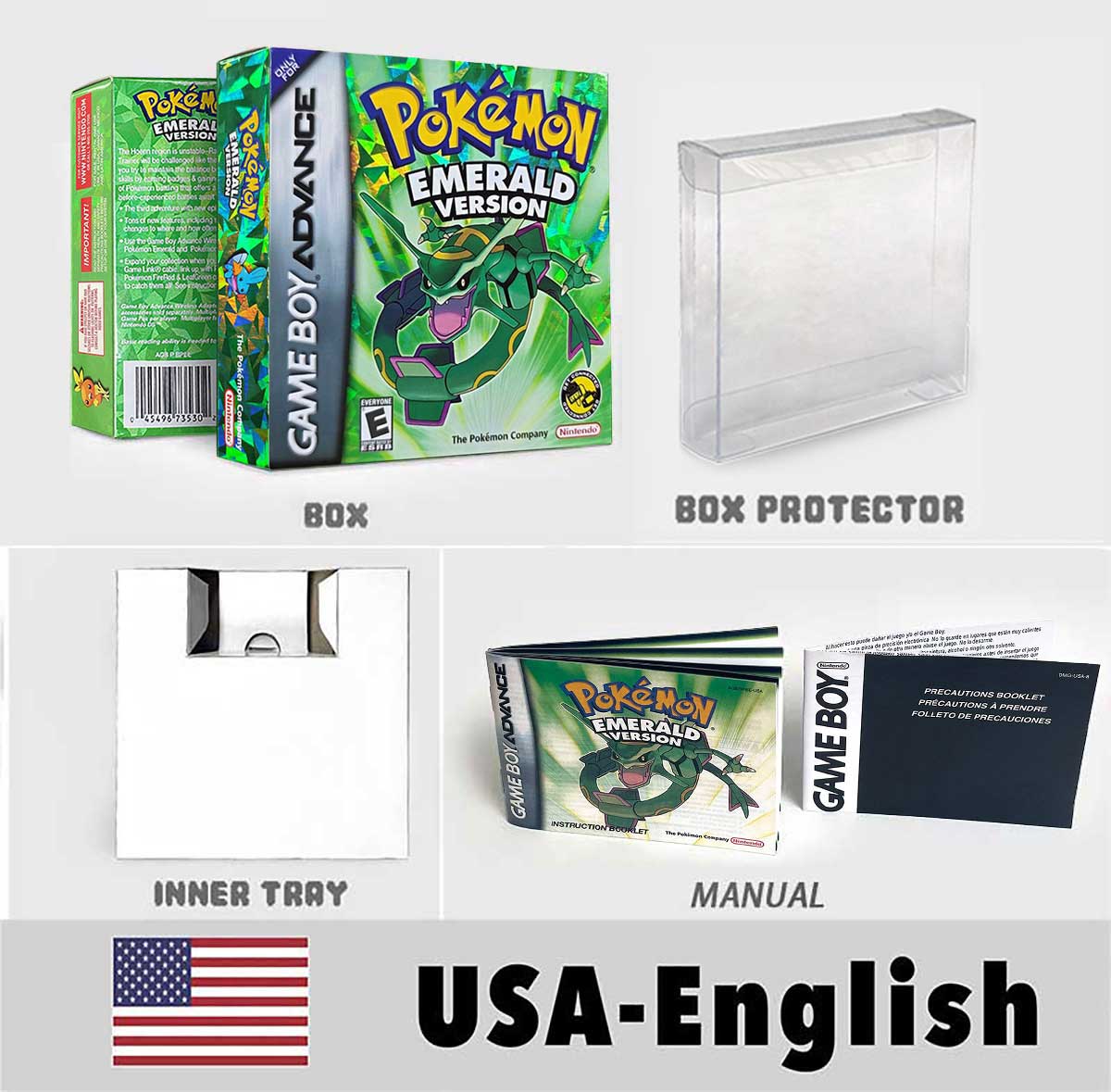 USA FRA NOE FRA Pokemon Emerald Ruby Firered Sapphire LeafGreen Box Tray Manual for Gba