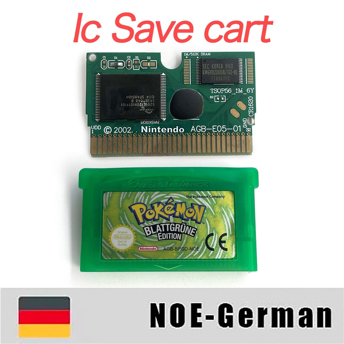 NOE German IC save 1 M flash cart pokemon leafgreen version box with tray Nintendo game cartridge for gba