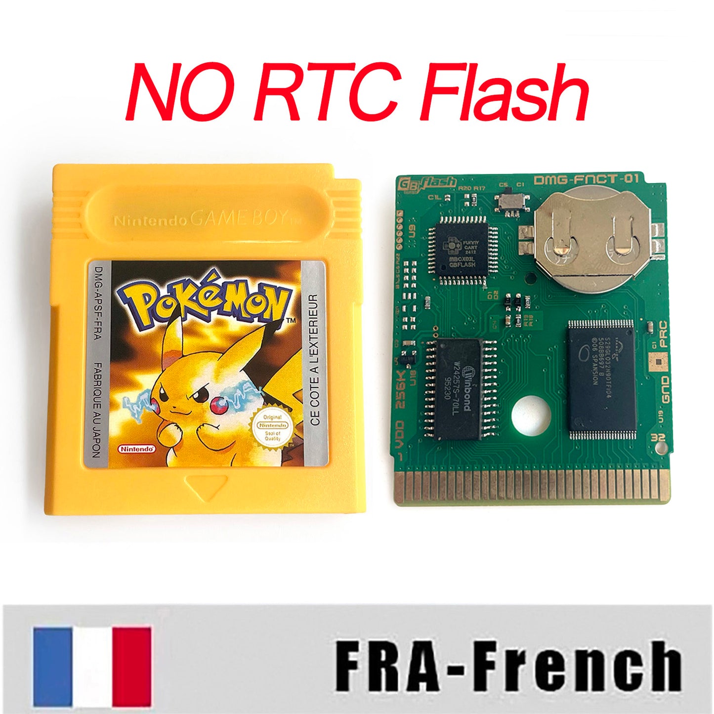 GBC game FRA French pokemon yellow version Nintendo Battery save NO RTC flash pokemon jaune cartridge tray box gbc game boy color