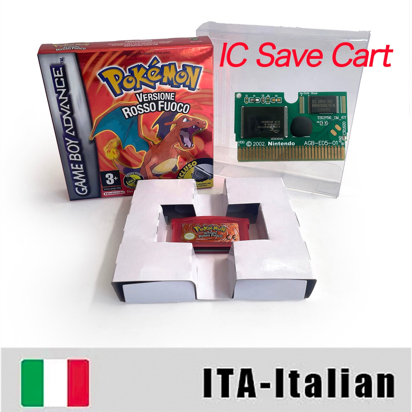 ITA Italian IC save 1 M flash cart pokemon fuoco version box with tray Nintendo game cartridge for gba game boy advance