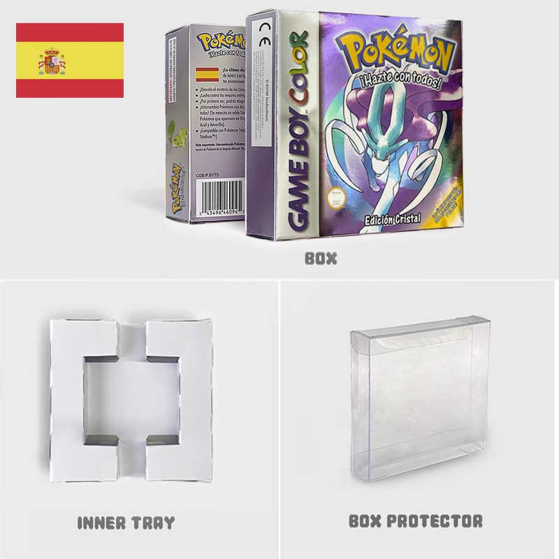 USA FRA NOE ESP ITA EUR Pokemon crystal gold silver red blue yellow Metallic FoilFinish Box Trey Manual label for GBC