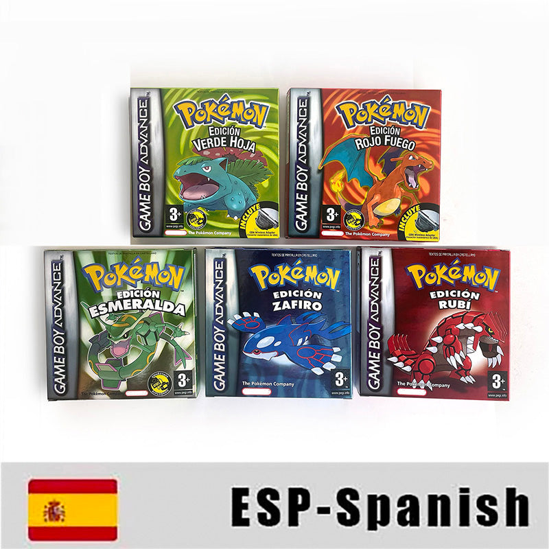 USA NOE FRA EUR ESP ITA Pokemon Emerald Ruby Leafgreen Sapphire Firered Nintendo Metallic Holographic BOX for GBA multiple languages