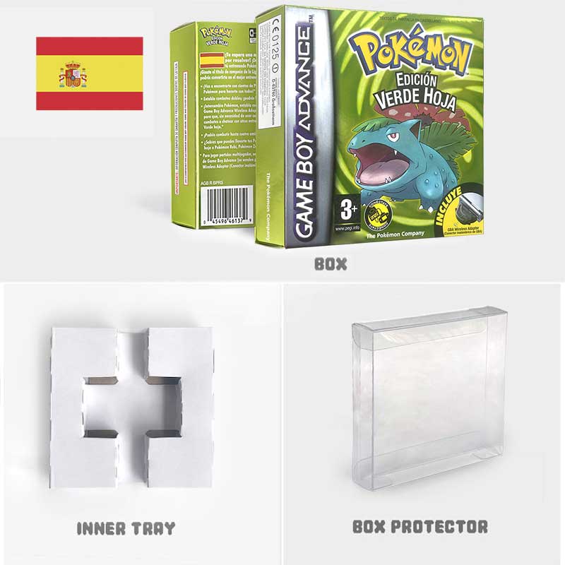 USA FRA NOE ESP ITA EUR Pokemon Emerald Sapphire Leafgreen Ruby Firered Metallic FoilFinish Box Trey Manual label for GBA