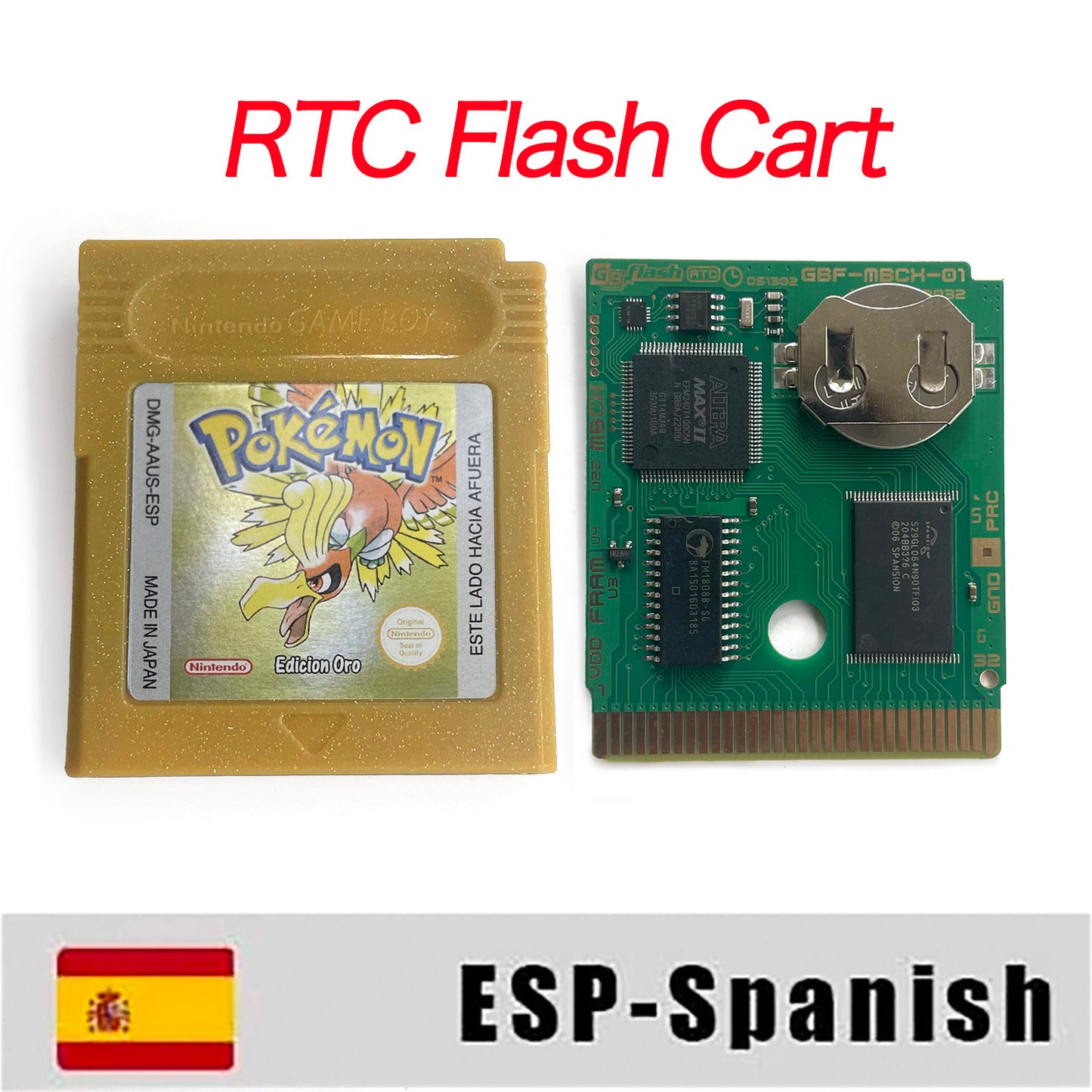 gbc game ESP Spanish pokemon gold version RTC Flash cart Battery save pokemon oro cartridge with tray box game boy color