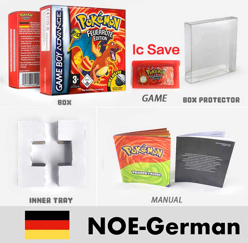 USA FRA NOE FRA IC SAVE Pokemon Emerald Ruby Firered Sapphire LeafGreen Sealed Box Tray Game Cartridge Manual for Gba