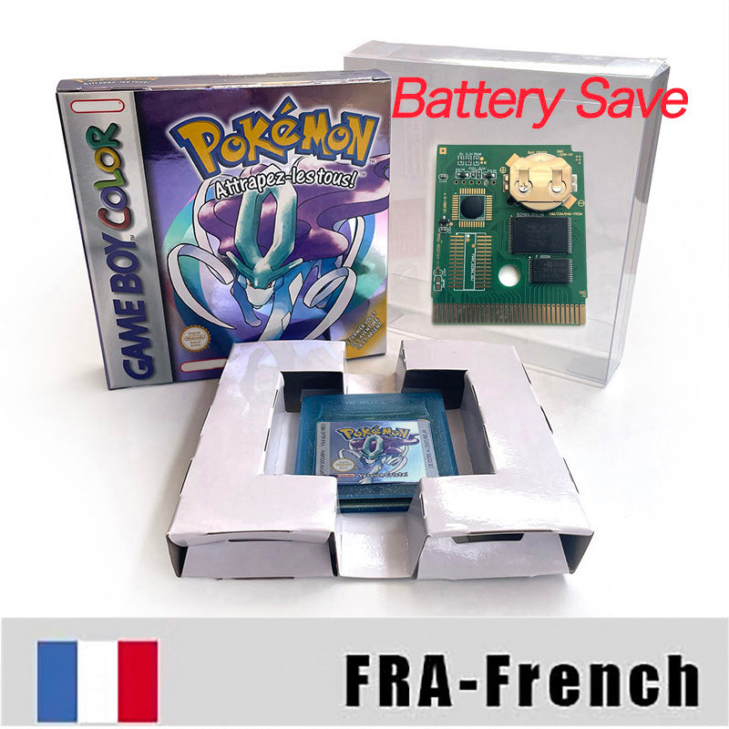 Battery Save pokemon yellow blue red crystal silver gold green USA EUR FRA ESP NOE ITA Game Cartridge with box for GBC