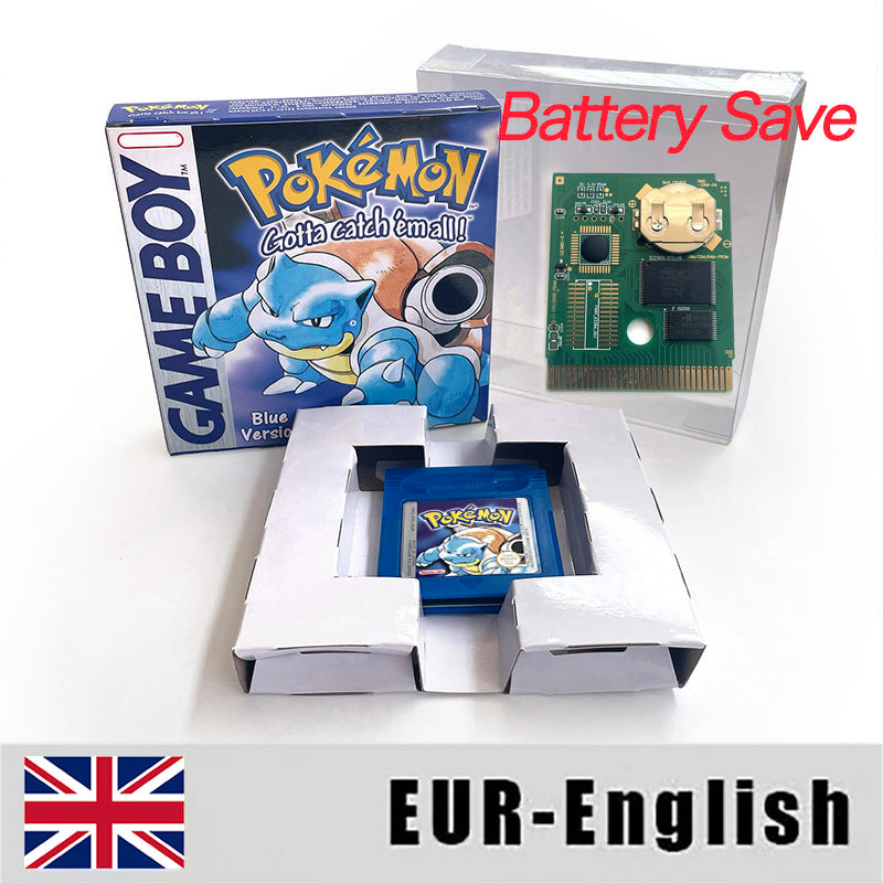 Battery Save pokemon yellow blue red crystal silver gold green USA EUR FRA ESP NOE ITA Game Cartridge with box for GBC