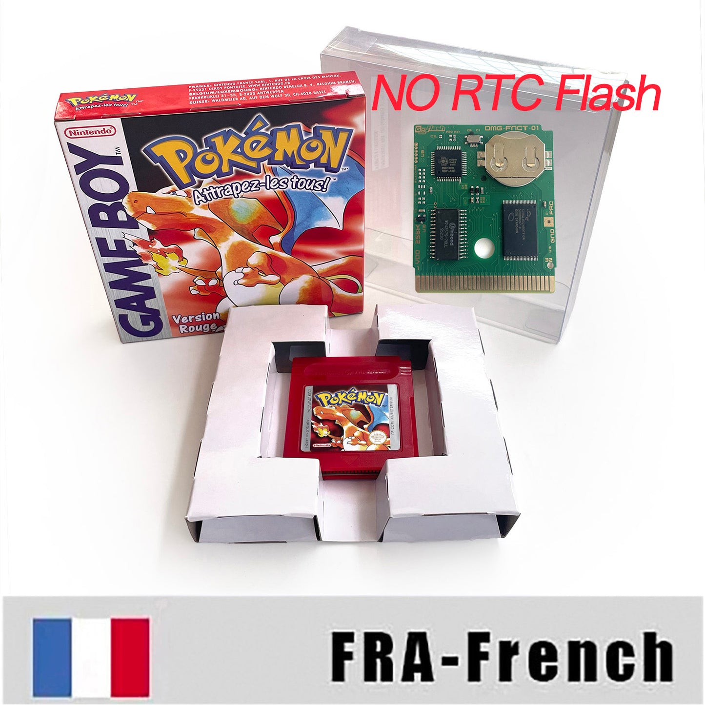 gbc game FRA French pokemon red rouge version Battery save no RTC Flash cartridge with tray box gbc game boy color
